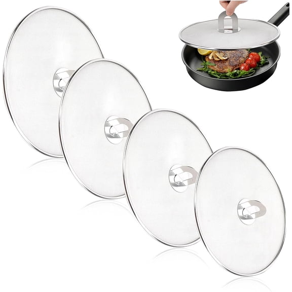 TPBSITNS 4PCS Splatter Screen for Frying Pan, Stainless Steel Grease Splatter Guard, Hot Oil Splatter Screen with Foldable Knob, Ultra-Fine Mesh No Burns Keeps Kitchen Clean(8", 10", 11.5", 13")