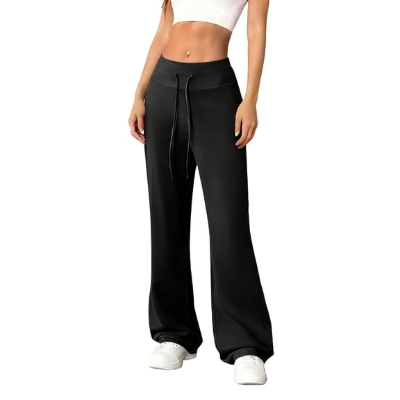 Women's Wide Waistband Sweatpants Trendy Baggy High Waisted Casual Trousers Flare Leg Pant Black M