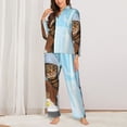 thumbnail image 3 of Kll Funny Cat Taking A Bath Print Women'S Long Sleeve Pajamas With Pants Sleepwear Loungewear 2 Set-Medium, 3 of 9