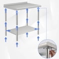 thumbnail image 4 of Table de Travail d'Infusion à Double Couche en Acier Inoxydable Robuste – 30x24x35 Po, Certifiée NSF, Tablette Inférieure Réglable, Bord Arqué, pour Restaurant, Boulangerie, Cuisine Familiale – Taille : 30*24*35 Po, Sans Roulettes, 4 of 7