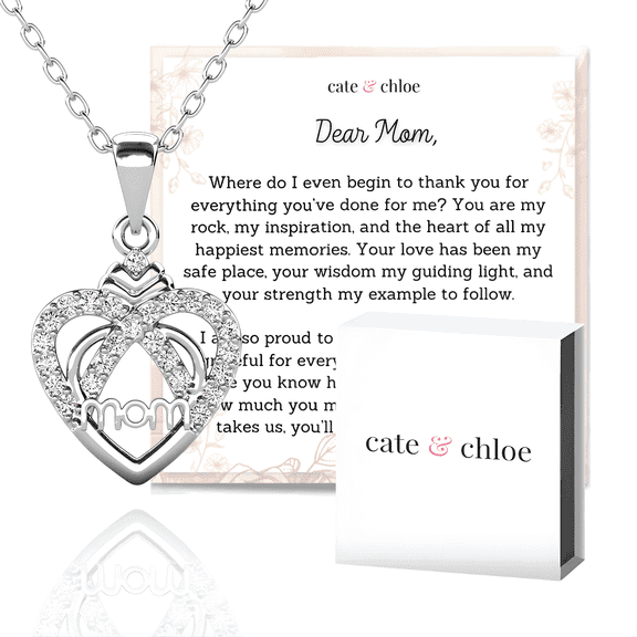 Cate & Chloe Jenna 18k White Gold Plated Necklace with Heartfelt Message Card, Gift for Mom