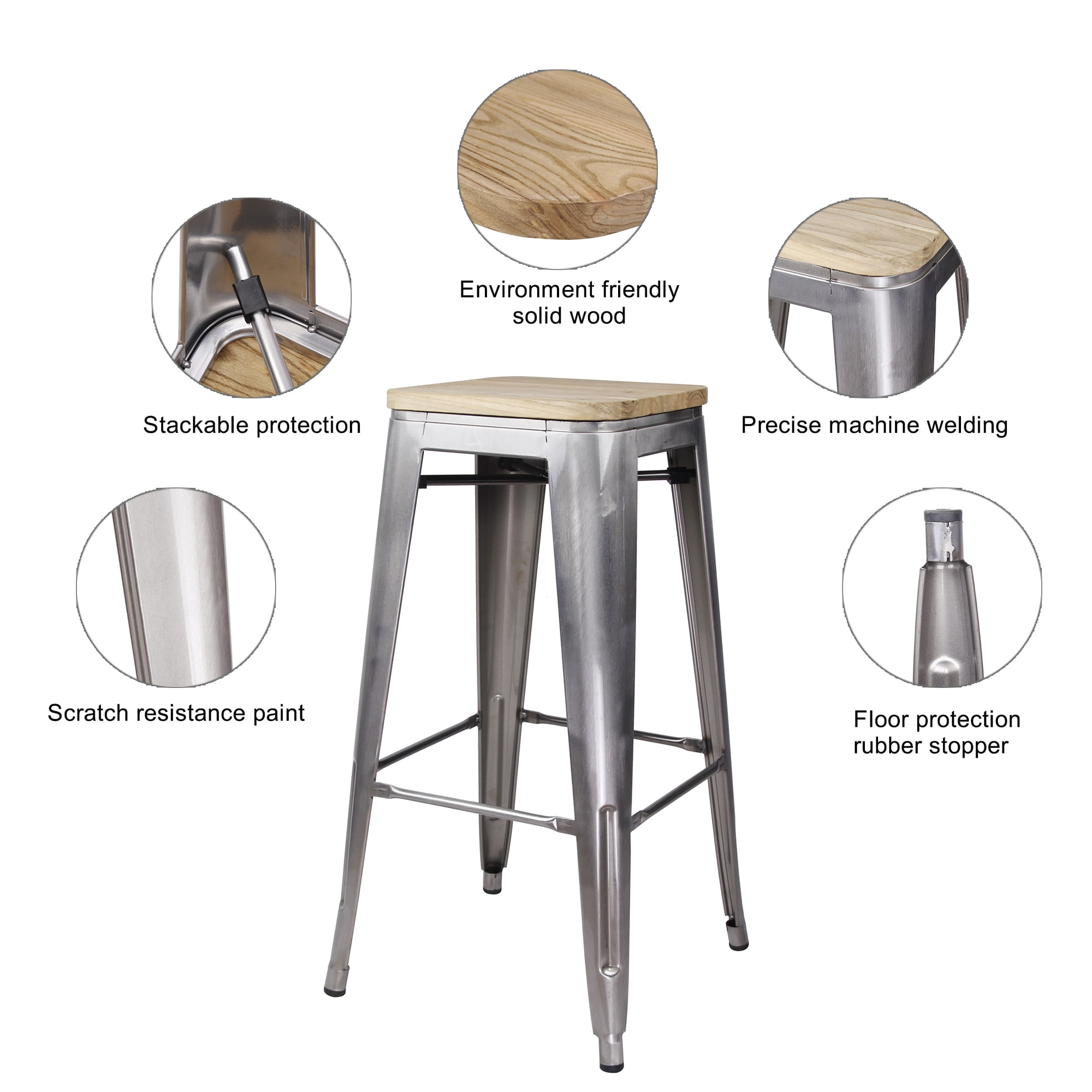 Artdeco Home Temecula 30" Backless Metal Bar Stool with Wooden Seat (Set of 2)