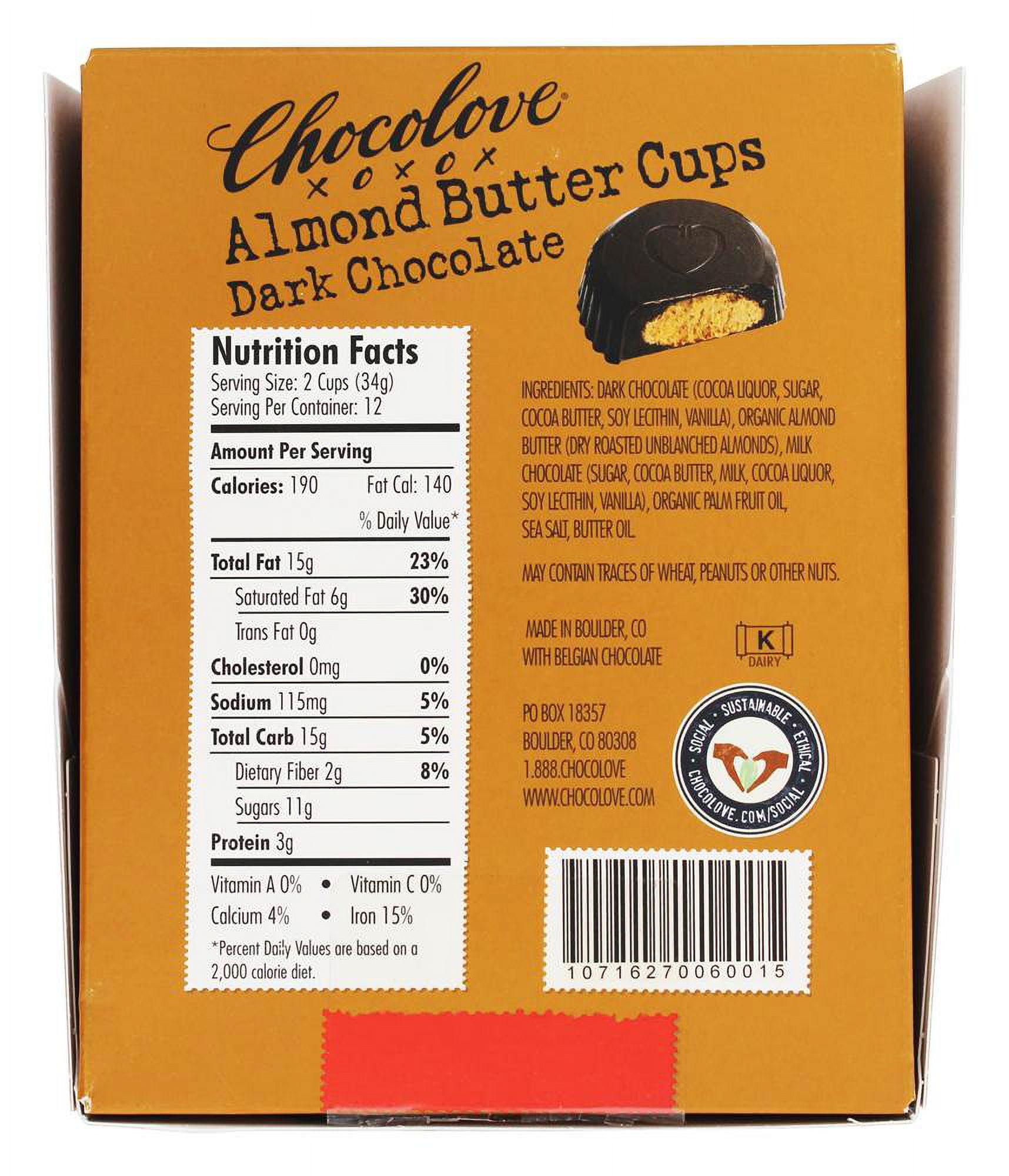 Chocolove  Almond Butter Cups  Dark Chocolate  12- 2 Cup Packs  1 2 oz  34 g  Each