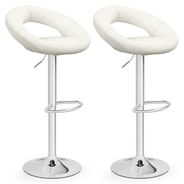 Gymax Ensemble de 2 Tabourets de Bar Réglables en Cuir PU Tabourets de Bar Pivotants Chaises de Pub Blanches