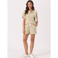 thumbnail image 2 of DARING DIVA Women's Lounge Sets Ribbed Knit Short Sleeves Pajamas with Shorts S Khaki, 2 of 7