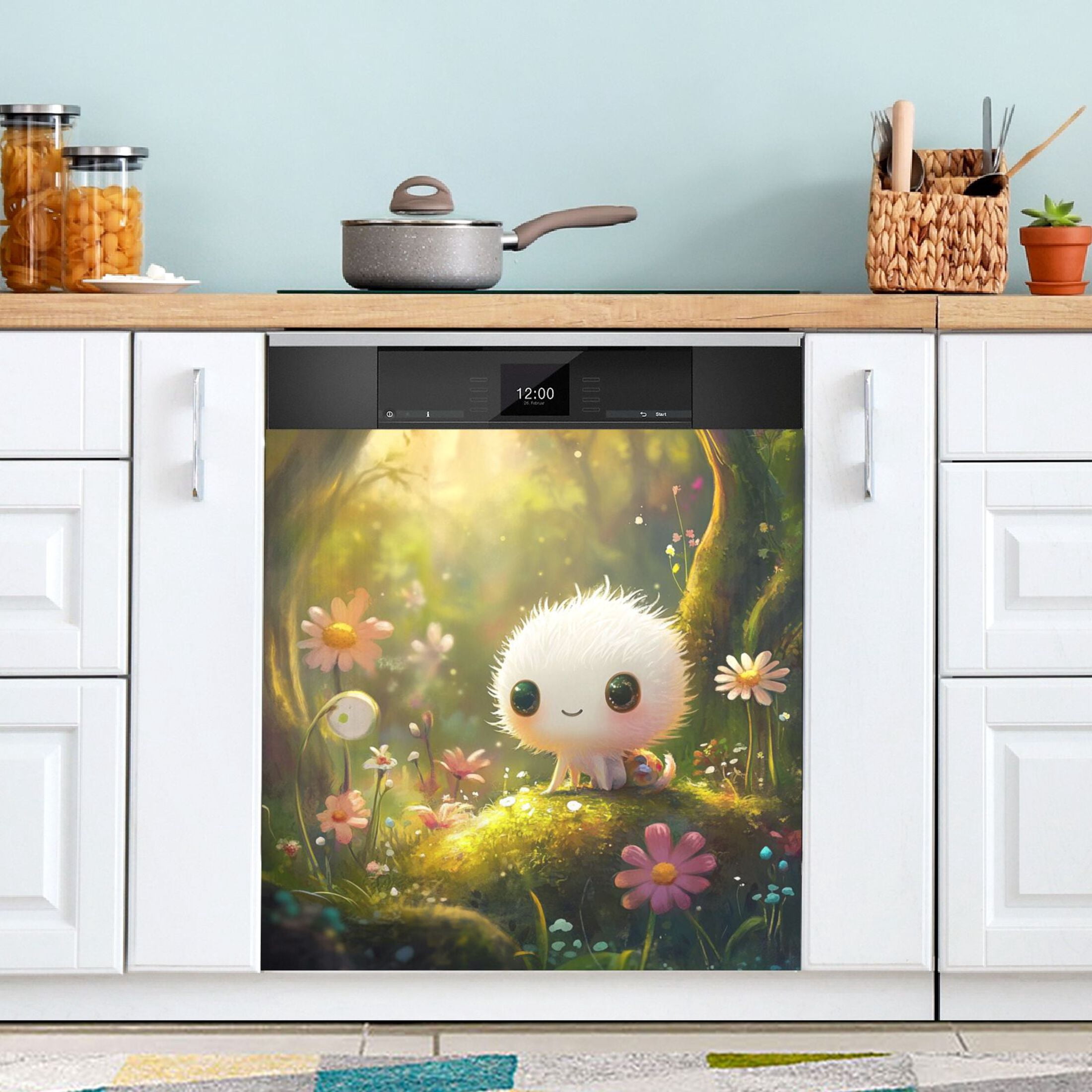 Dishwasher Magnetic Sticker 23x26 Inch Refrigerator Magnetic Sticker Washing Machine Magnetic Sticker Kitchen Panel Magnetic Sticker Home Decor White Cartoon Elf