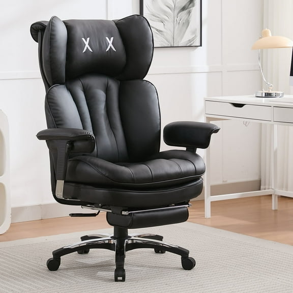 ATMILD 400lbs Big and Tall Ergonomic Office Chair Comfortable PU Leather Executive Desk Chair with Footrest and Lumbar Support (Black)