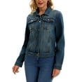 thumbnail image 2 of INSPIRE CHIC Women's Jean Jacket Turn Down Collar Long Sleeve Washed Button Up Casual Denim Jackets L Blue, 2 of 6