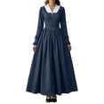 thumbnail image 2 of Kinrui Long Sleeve Colonial Dress Womens V Neck Pioneer Costume Historical Clothing Blue S, 2 of 9