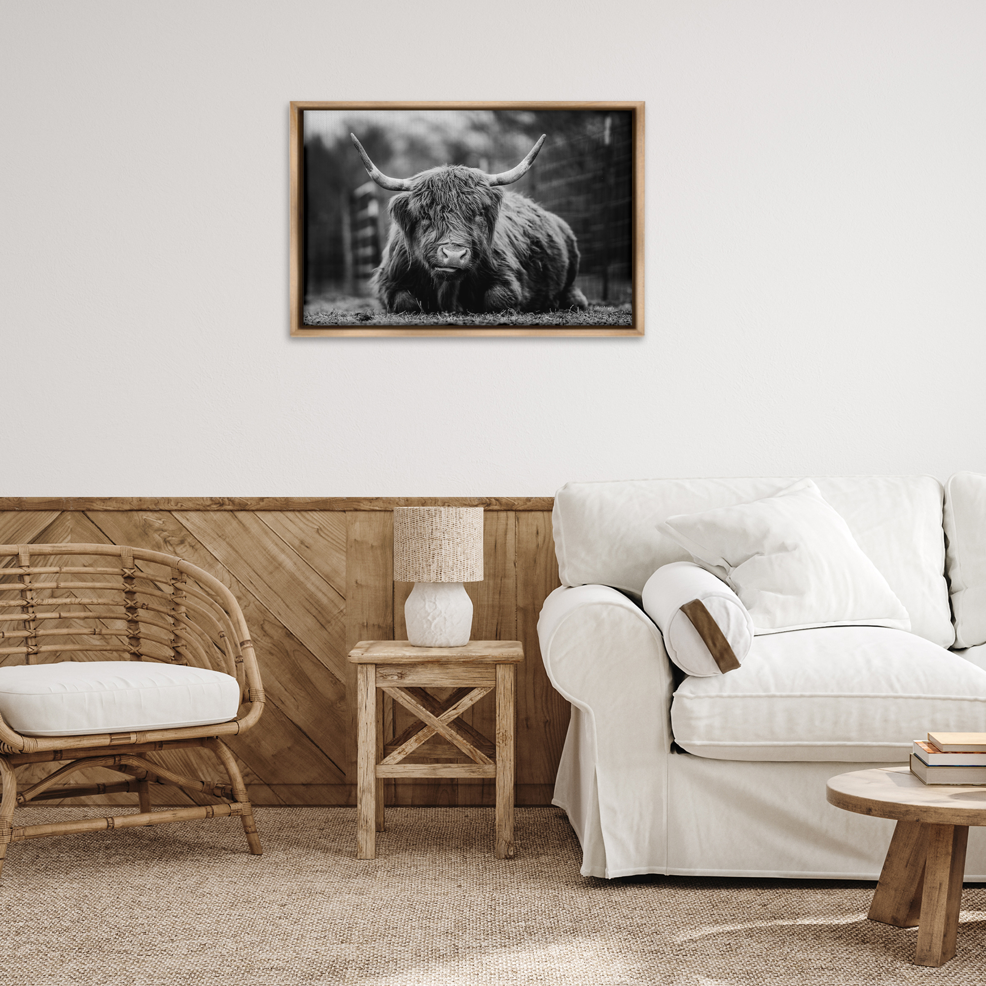 Stupell Industries Cattle Laying in Grass Animals & Insects Photography Brown Floater Framed Canvas Art Print Wall Art, 31 x 21