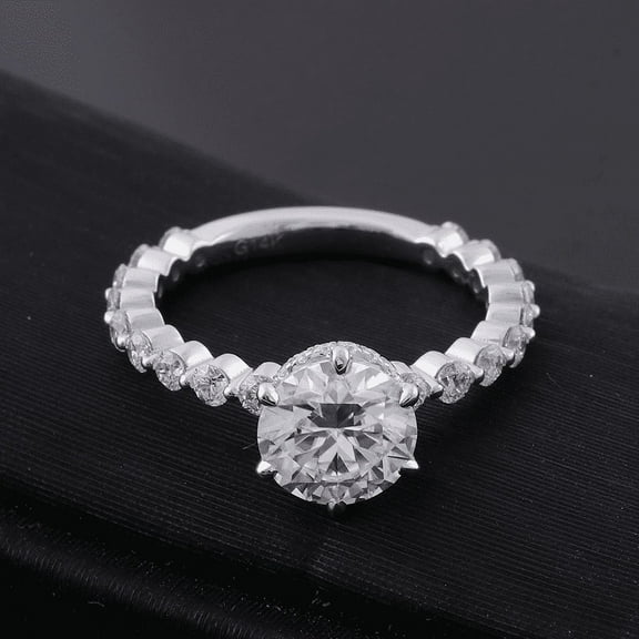 Bow Jewelry 1.97 Ct Round Cut Moissanite Ring for Her - 14K White Gold Plated Wedding Rings - Unique Hidden Halo Ring for Women - Perfect for Party Wear - Celebrate Your Love with Timeless Style