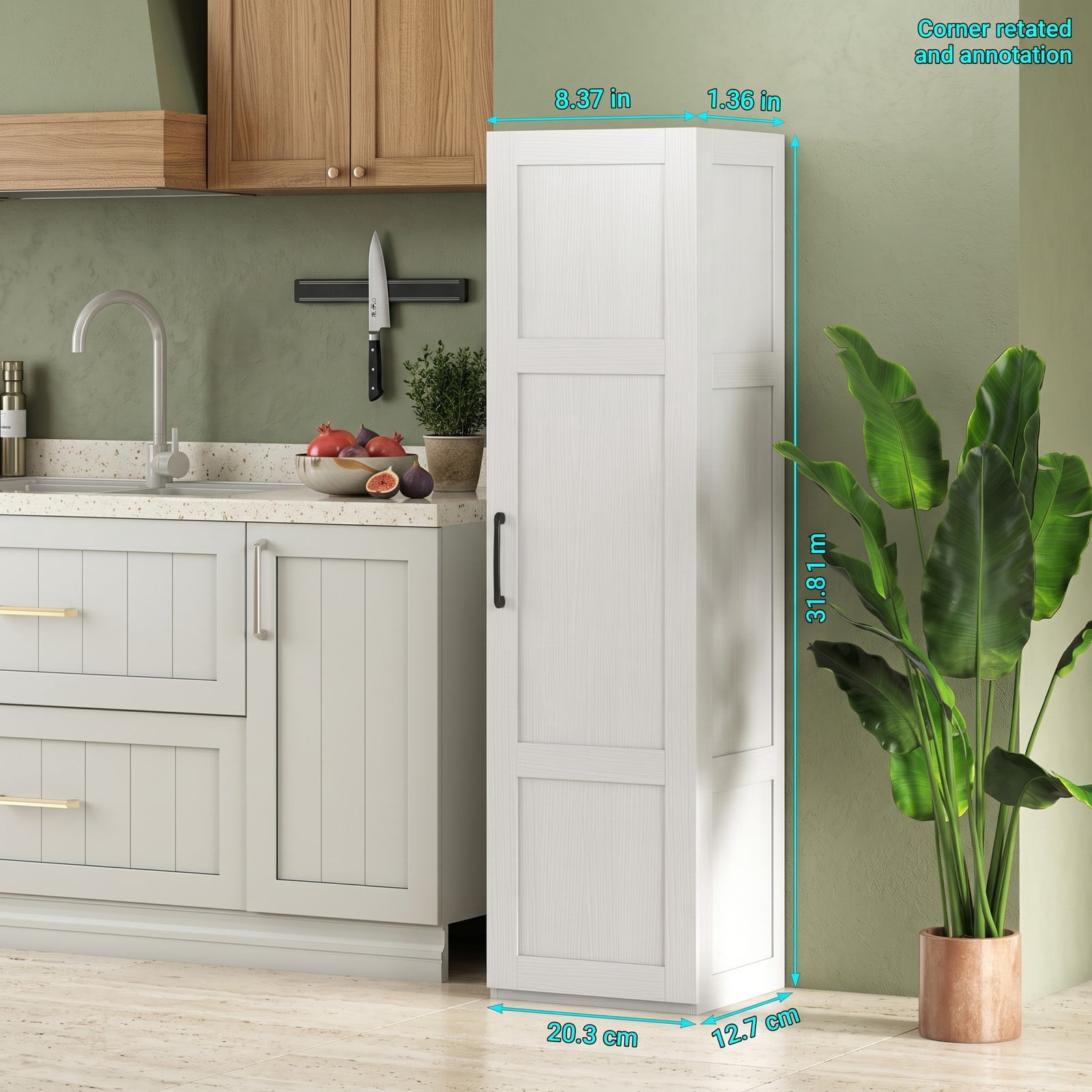 ALPULON Tall Narrow Storage Cabinet with 4 Shelves and Door, Freestanding Slim Bathroom Organizer Cabinet for Living Room Kitchen Utility Room, Engineered Wood, White