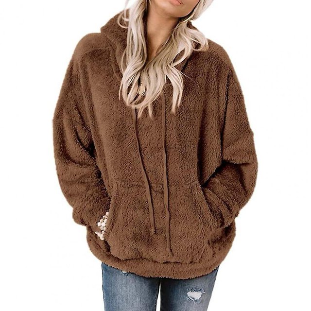 Black Sudadera con capucha de invierno para mujer, sudadera gruesa de felpa de Color sólido con capucha que mantiene el calor, jersey con cordón, sudadera informal con capucha de