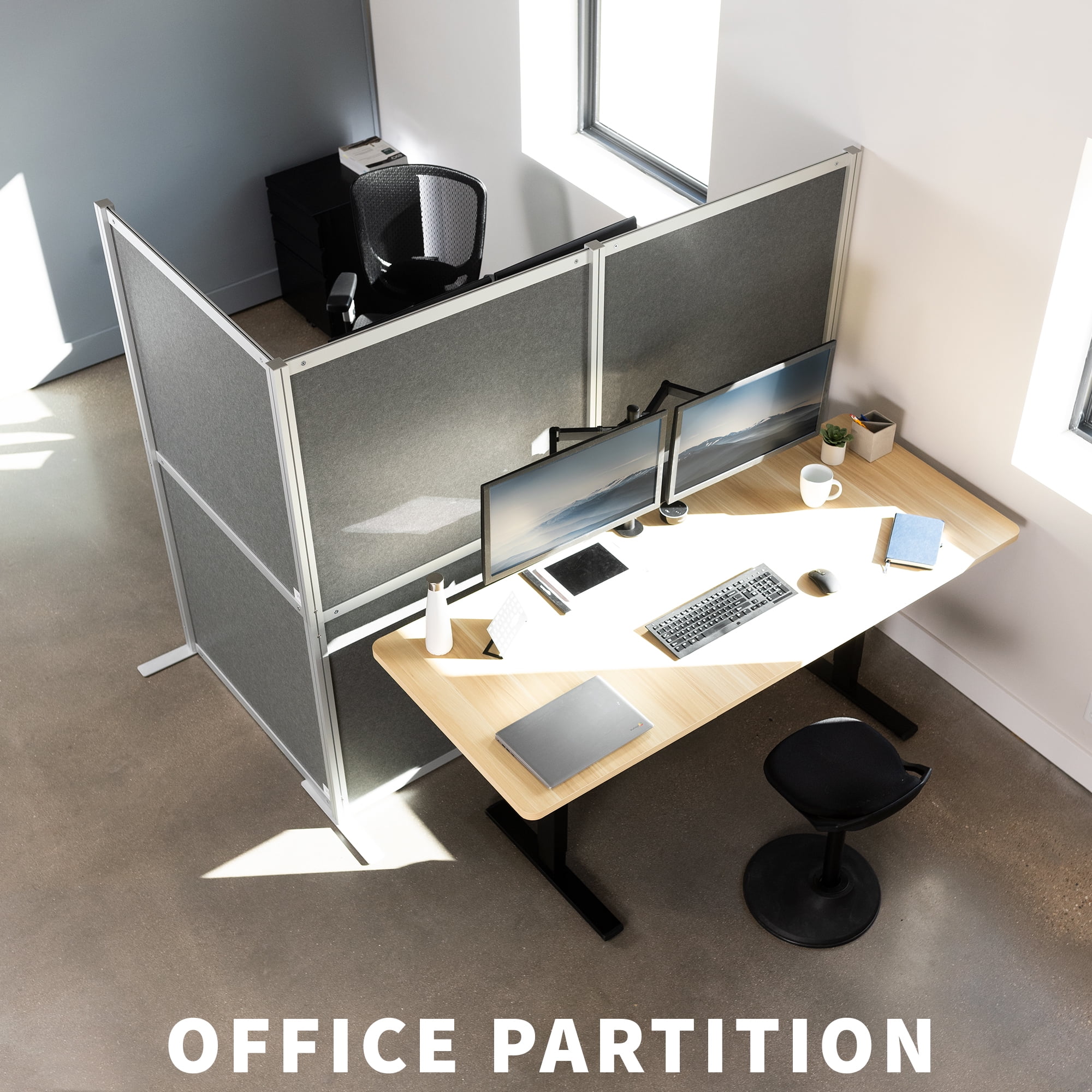 VIVO L-Shaped Modular Wall System, 3 PET Panels, Modern Office Cubicle Dividers