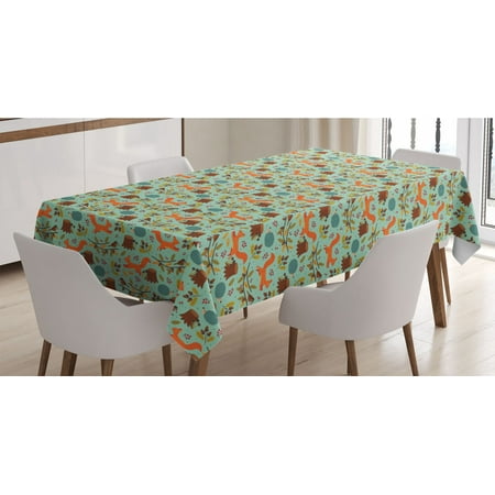 

Autumn Tablecloth Happy Forest Friends Squirrel Jumping Birds Hedgehog Porcupine Leaves Nuts Trees Rectangle Satin Table Cover Accent for Dining Room and Kitchen 60 X 84 Multicolor by Ambesonne