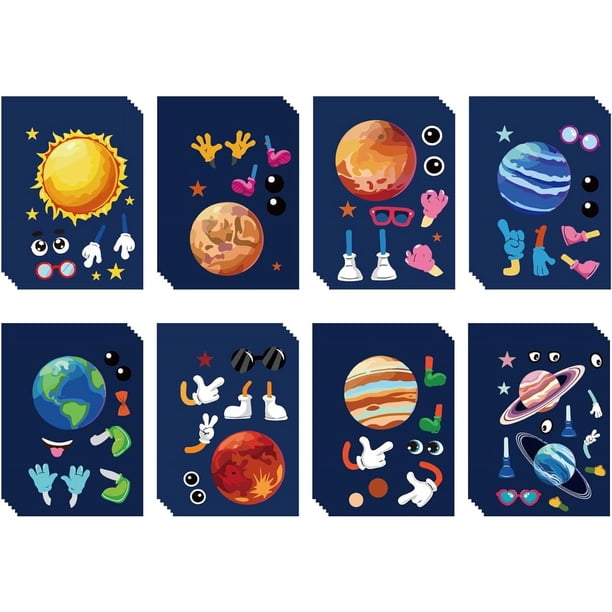 48 hojas de 8 estilos Crea tus propias pegatinas de planetas Crea una cara Pegatinas del espacio exterior Sistema solar Manualidades DIY