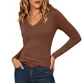 thumbnail image 6 of MYAOYINo Boundaries Womens Long Sleeve V Neck Top Solid Color Fitted T Shirt, 6 of 9
