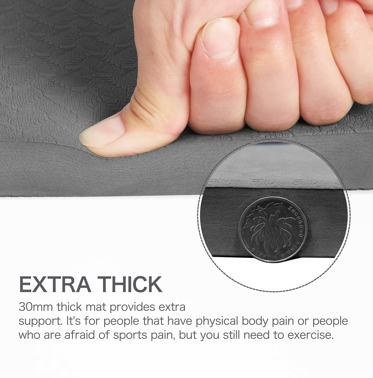 Extra Thickened 30mm Exercise Mat (72" x 32") for Men & Women Non Slip with High Density Large Shock Absorber Pad for Home Gym Travel & Floor Outside Fitness in Grey