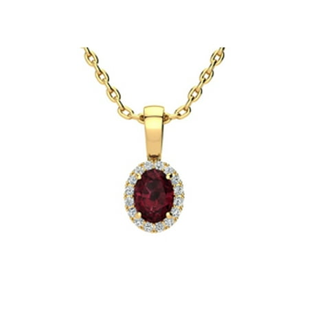 0.62 Carat Oval Shape Garnet and Halo Diamond Necklace In 14 Karat Yellow Gold With 18 Inch Chain