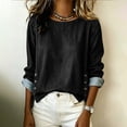 thumbnail image 4 of Womens Fall Tops Casual Long Sleeve Women's Spring Round-Neck Denim Casual Comfortable Long-Sleeved Top Black M, 4 of 7