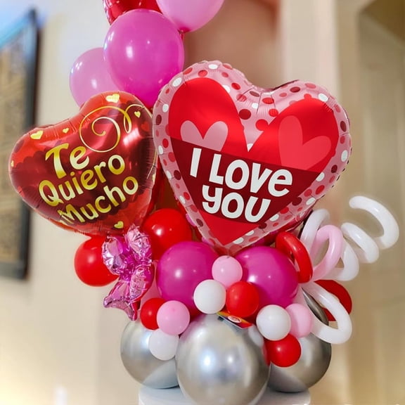 Happy Valentine's Day Balloons - Red Pink Heart I Love You Balloons for Valentines Day Decorations, Mix English & Spanish Foil Balloon for Romantic Photo Props, Designs