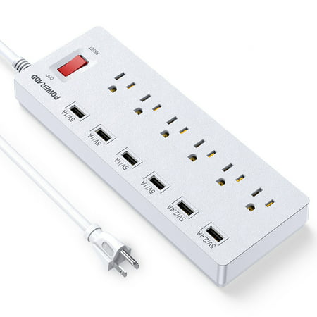 Poweradd 900 Joules Power Strip 6-Outlet Surge Protector with 6 USB Ports Extension Lead with 6ft (Best Travel Surge Protector With Usb)