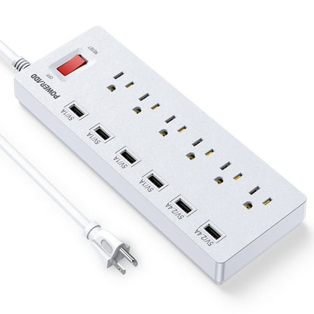 - Poweradd 900 Joules Power Strip 6-Outlet Surge Protector with 6 USB Ports Extension Lead with 6ft Cord