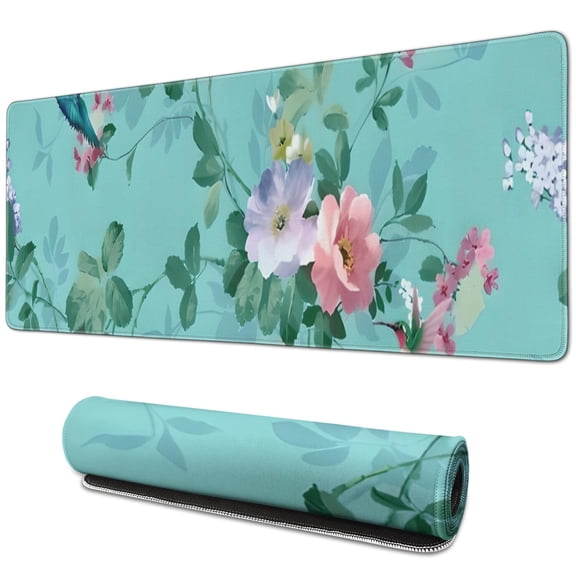 Long Mouse Pads for Desk,Pioneer Flower Floral Print Pattern Desk Mats on Top Of Desks, Desk Mouse Pad Extra Large with 3mm Non-Slip Base and Stitched Edge for Gaming,Office,Work,Home 31.5"x11.8"