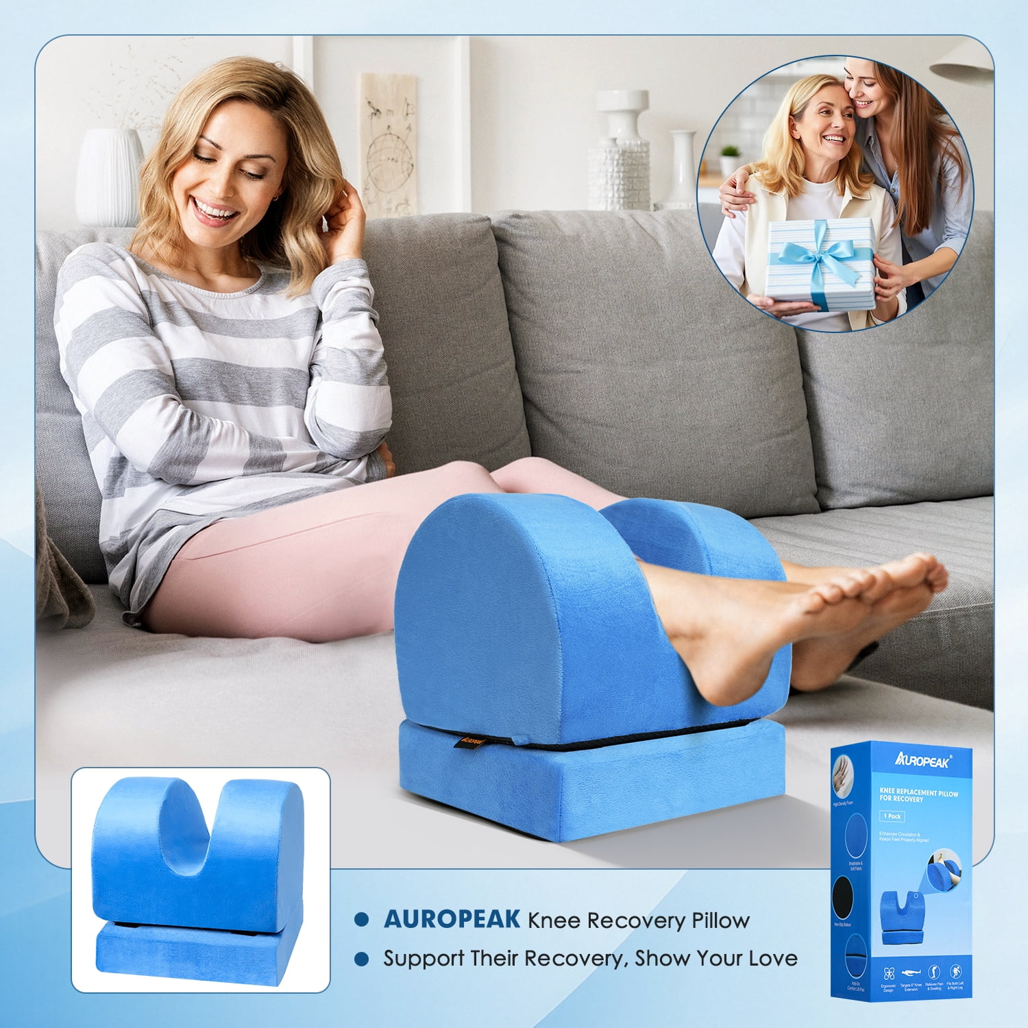 Yomfey Leg Elevation Pillow for Knee Surgery Recovery, Adjustable U-Shaped Knee Replacement Pillow with Dual Height Support, Leg Wedge Pillow for Hip, Ankle and Foot Recovery