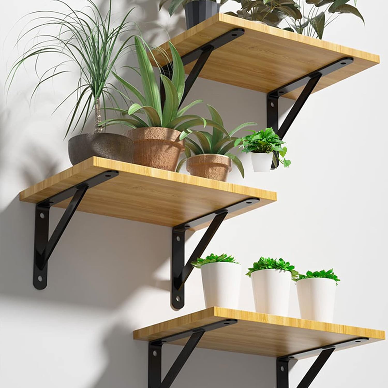 Heavy Duty Shelf Brackets Wall Mount Steel Bracket Wall Brackets for Shelves (White, 6 x 4 Inch-3 Pairs)