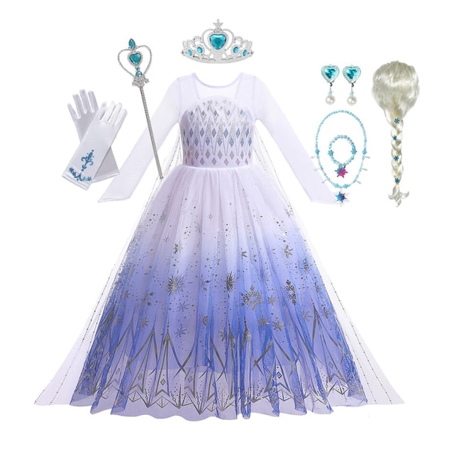 Disney Frozen 2 disfraz princesa vestido para niñas azul manga larga cumpleaños carnaval niños Cosplay Snow Queen Elsa Anna Clothing2T (Tag 100) Gao Jinjia LED