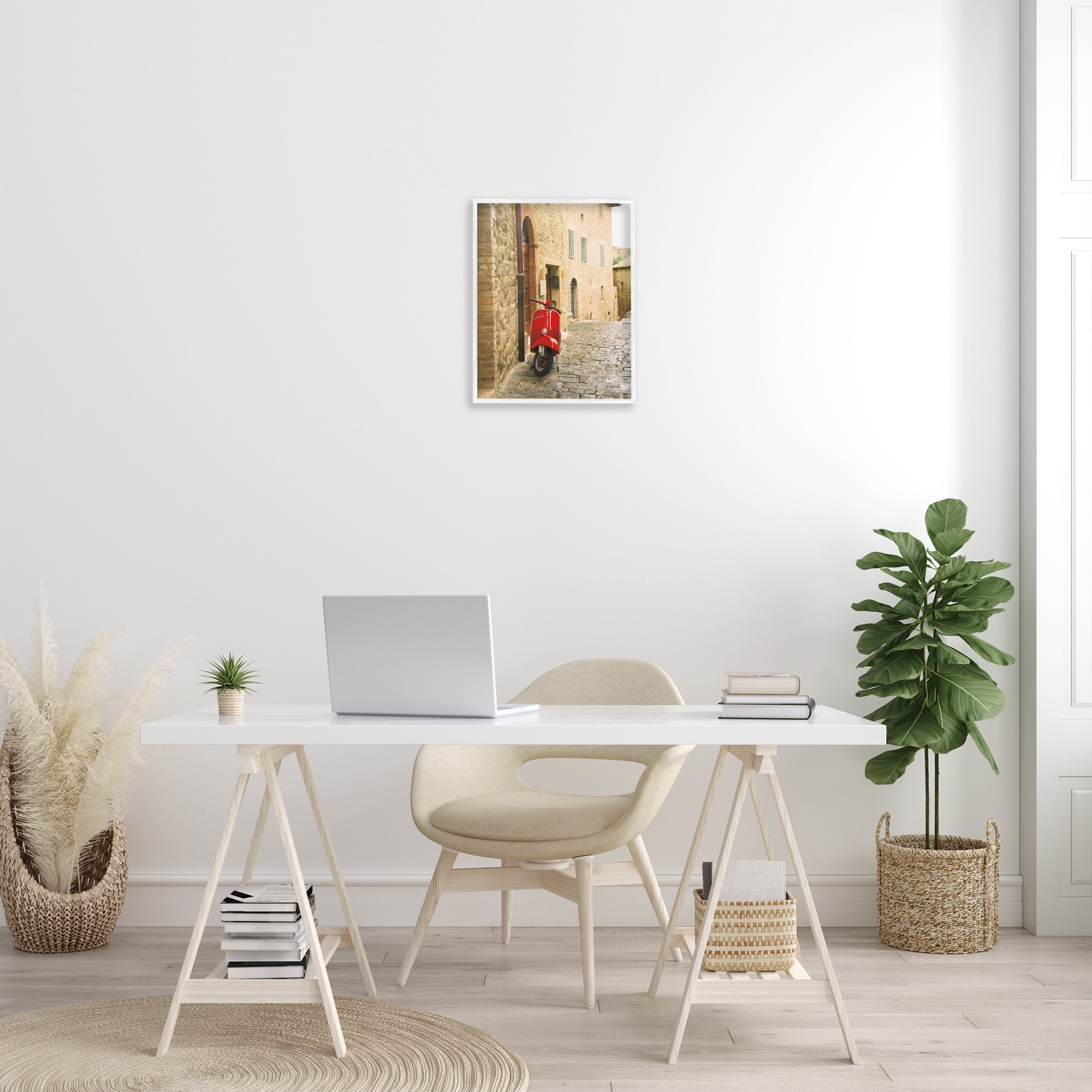 Stupell Industries Red Moped in City Transportation Photography White Framed Art Print Wall Art, 16 x 20