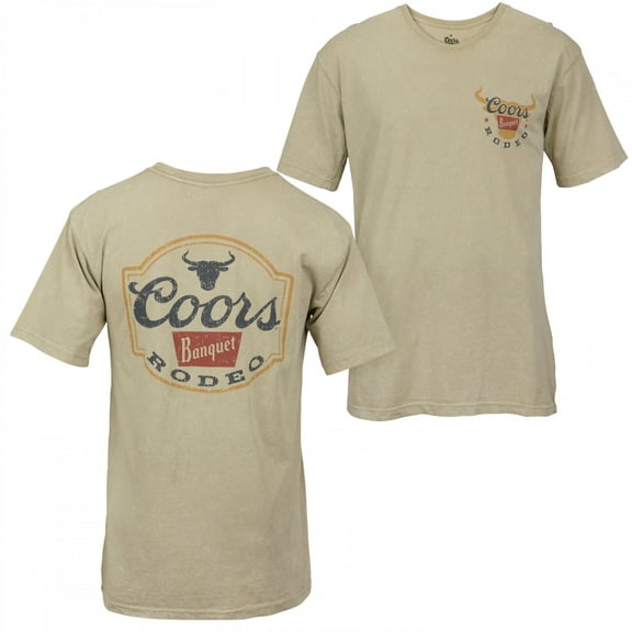 Coors Banquet Rodeo Logo Distressed Front and Back Tan T-Shirt-Small