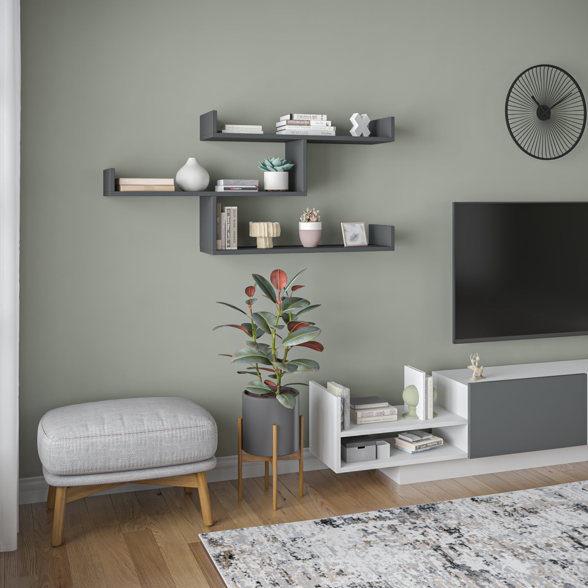 Ada Home Decor Furniture 47" 3 Tier Anthracite Wilton Modern Wall Shelf
