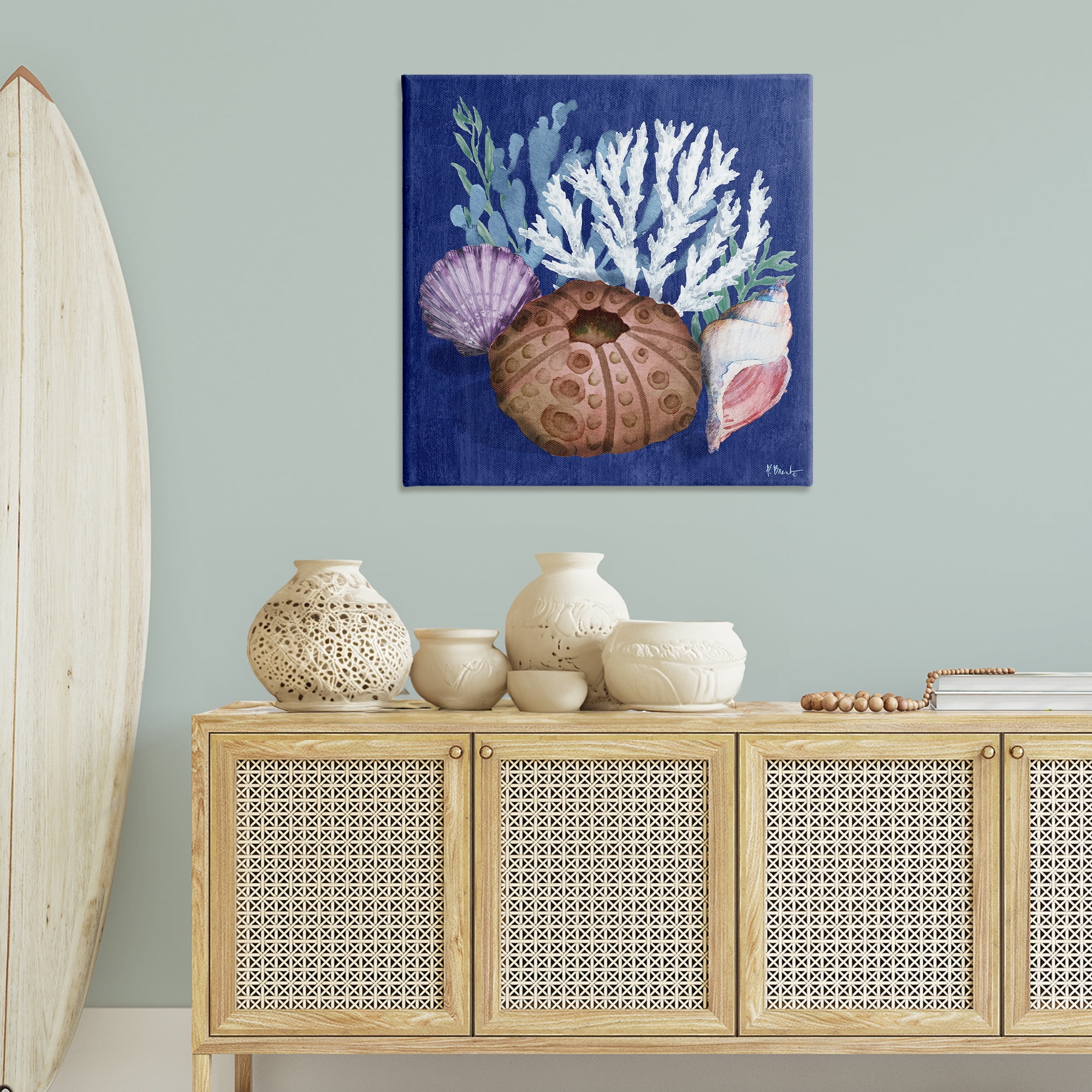 Stupell Industries Urchin & Coral Still Life Coastal Painting Gallery Wrapped Canvas Art Print Wall Art, 36 x 36