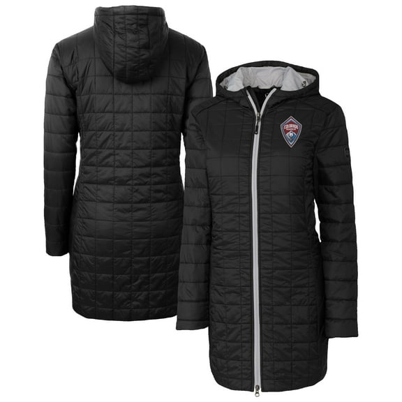 Women's Cutter & Buck  Black Colorado Rapids Rainier PrimaLoft- Eco Insulated Hooded Full-Zip Long Coat
