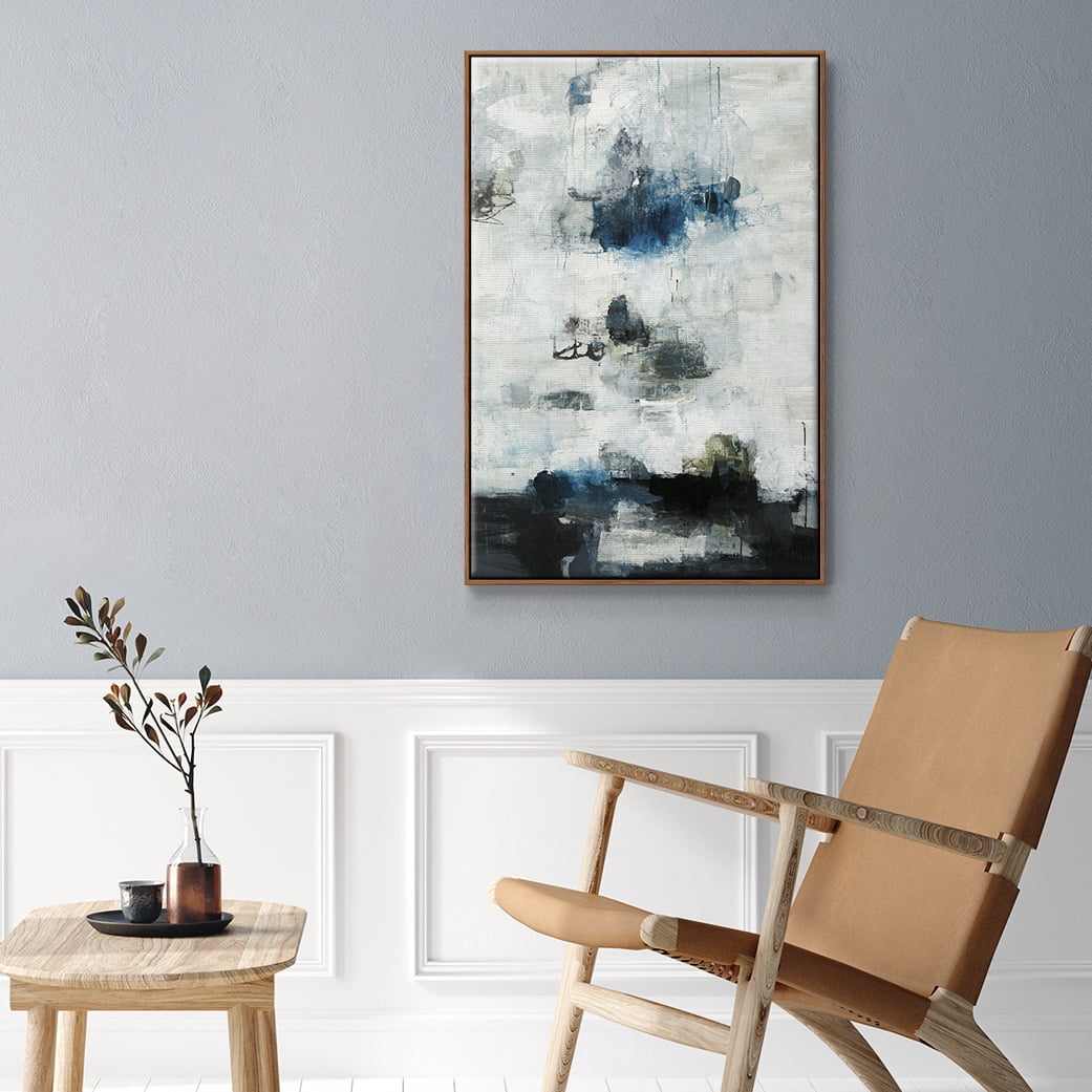 Black & Blue Framed Premium Gallery Wrapped Canvas - Ready to Hang - 27 x 41 - Walnut Floating Frame