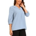 thumbnail image 4 of INSPIRE CHIC Collar Relaxed Blouse for Women's 3/4 Sleeve V Neck Casual Blouses Top L Grey Blue, 4 of 6