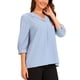 thumbnail image 4 of Blusa relajada INSPIRE CHIC con cuello para mujer, de manga 3/4, escote en V, blusas casuales, talla XS, color gris azul, 4 of 6