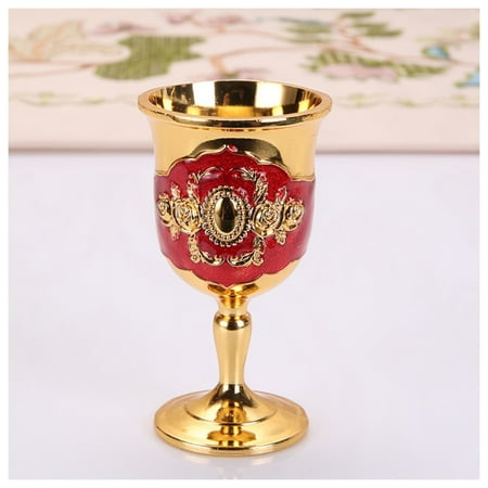 

Vintage Metal White Wine Glass Engraving Flower Pattern Goblet for Home Ornament Gold Red