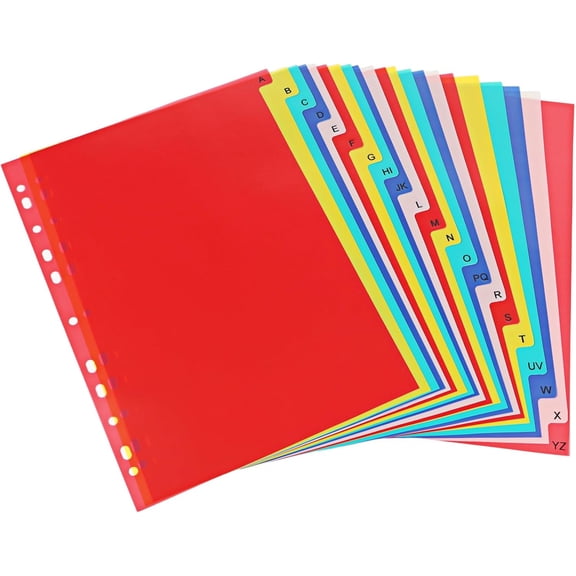 A-Z Dividers for 3 Ring Binder 21 Tab Plastic Binder Dividers with Tabs Multicolor Binder Tab Dividers Alphabet Index Divider for 2/3/4/11 Ring Binders, Letter Size 8.2×11.6 Inch