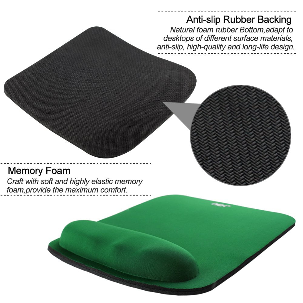 NEX Ergonomic Mouse Pad with Wrist Support, Memory Foam Keyboard Wrist Rest for Computer, Green (NX-PAD004)