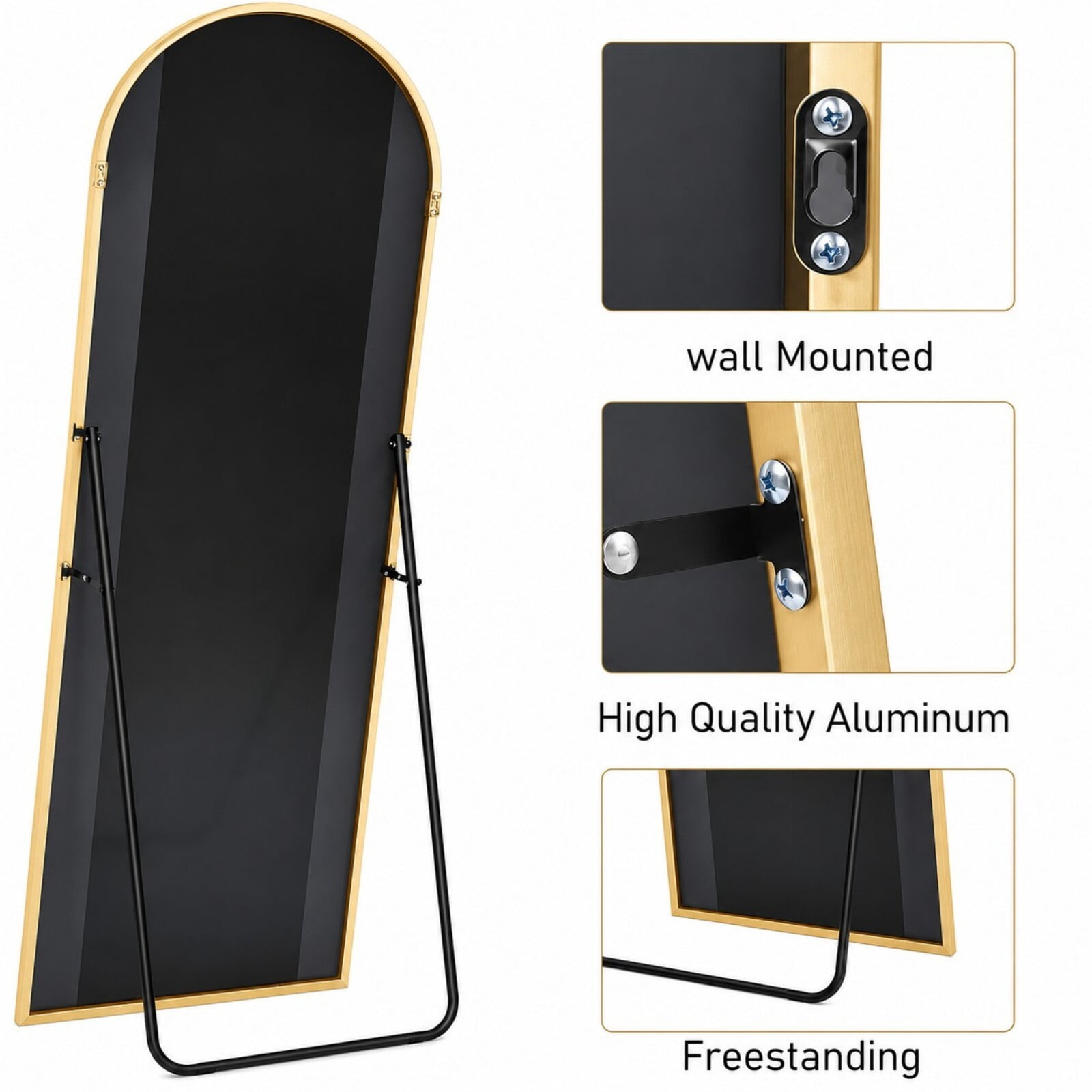 Mirrasia 71.3" x 26" Arched Full Length Mirror Full Body Mirror Wall Mounted, Gold