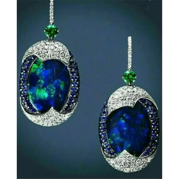 K-KED 925 Silver Fire Opal White Topaz Woman Ear Hook Earrings Dangle Drop Jewelry-#1