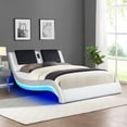 thumbnail image 2 of Platform Bed Frame With LED Light And USB Charging Ports Headboard, Wave-Like Curve Backrest Vibration Massage King Size Upholstered Faux Leather Bed For Home, 2 of 9