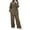Dark Brown XXL, variant on 2 Pcs/Set Women Top Pants Suit Round Neck Half Single-breasted Long Sleeves Loose Blouse Wide Leg Pure Color Trousers Casual Pantsuit Sport Clothes