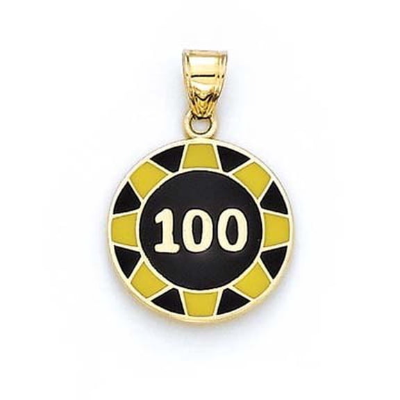 14k Yellow Gold Enamel $100 Poker Chip Pendant - 2.2 Grams