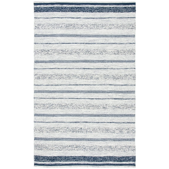 SAFAVIEH Striped Kilim Rada Striped Cotton Area Rug, Ivory/Navy, 9' x 12'
