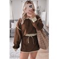 thumbnail image 3 of Fashionable Coffee Color Contrast Loose Pullover and Lace-Up Waist Skort Set for Women - [ZhiHiMeRi] | (US 12-14)L, 3 of 7