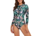 thumbnail image 3 of Traje de baño de una pieza de manga larga para mujer, traje de baño de surf con cremallera estampado de empalme de secado rápido para fiesta en la playa, 3 of 5